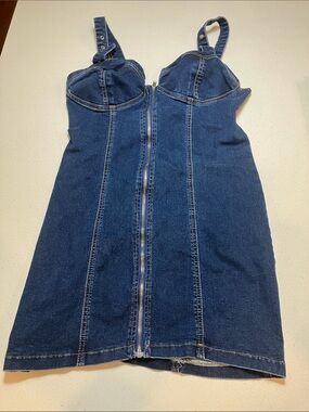 SHEIN Dark Blue Denim Mini Dress with Front Zipper